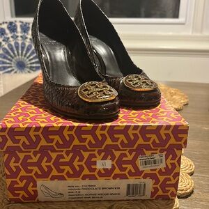 Tory Burch Chocolate Brown snake Wedge - size 7.5